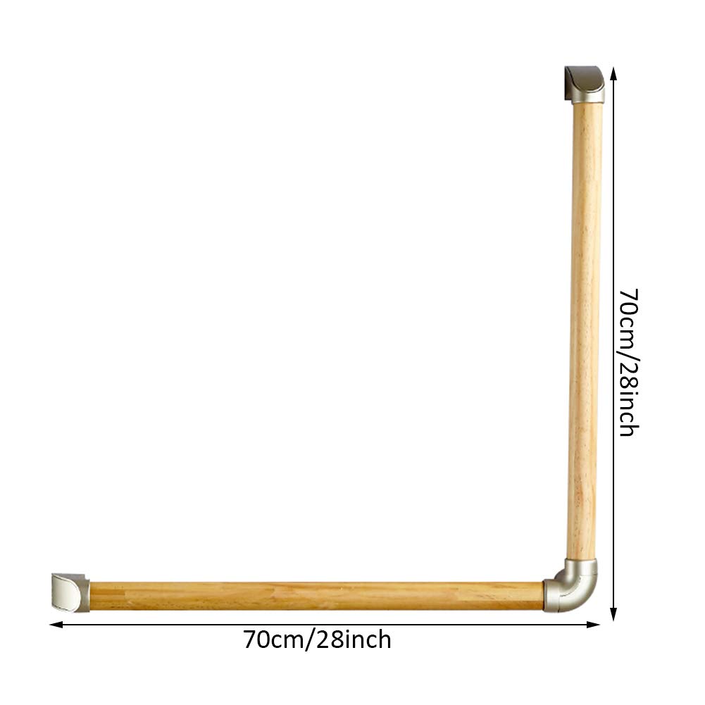 Barra de agarre de seguridad para baño de madera, barra de apoyo de soporte en ángulo en forma de L, pasamanos de ducha de bañera para mujeres mayores, discapacitadas o embarazadas(70×70cm)