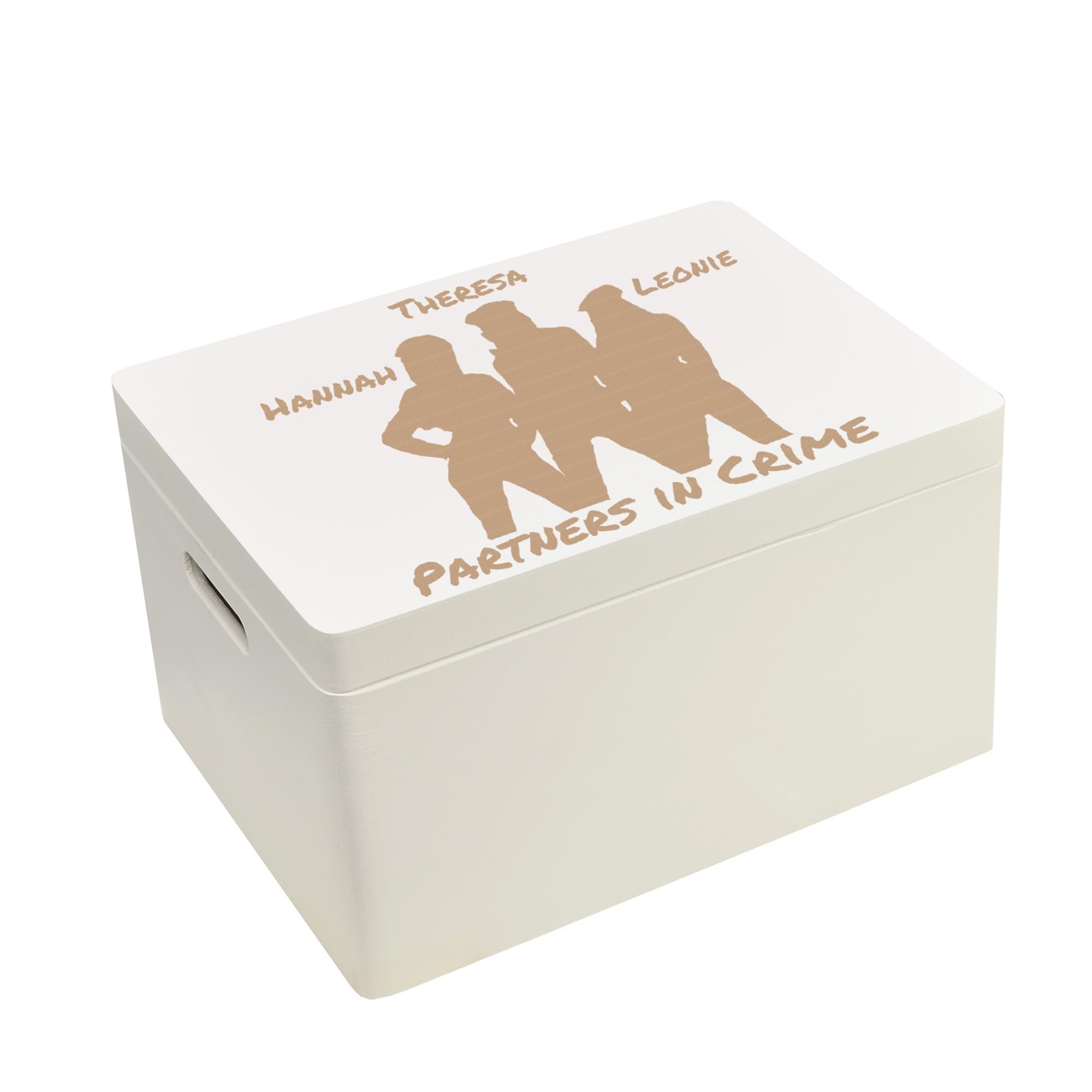 Holzbox Personalisiert Mädchengruppe Trio Gravur 40x30x23cm Weiß Kiste