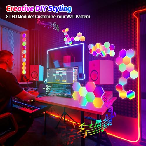 Image of 12 Pack DIY Hexagon LED Lights, Music Sync RGB Gaming Lights with APP Smart Wall Lights for Bedroom Living Room Decor