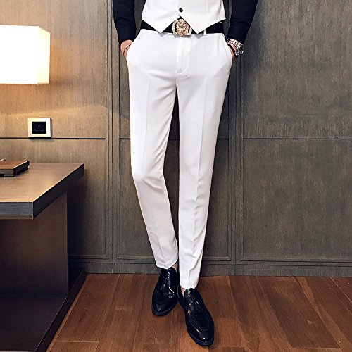 AK Beauty Men's Flat Front Suit Pants Modern Slim Fit Tapered Casual Pants Separate Pants White 36Wx30L2