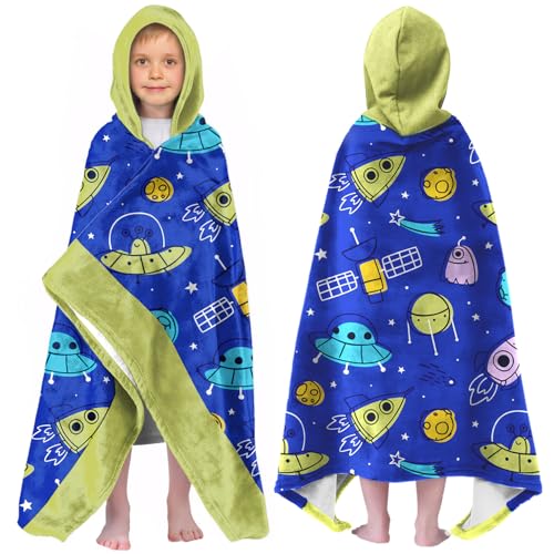 Image of Universe Boys Beach Towel with Hoodie for Kids Toddlers Age 4-8,Starry Sky Blue Bath Towels Shower Wrap for Boys, Hooded Poncho Beach Blanket for Pool Swimming Cute Wearable Bath Towel for Child