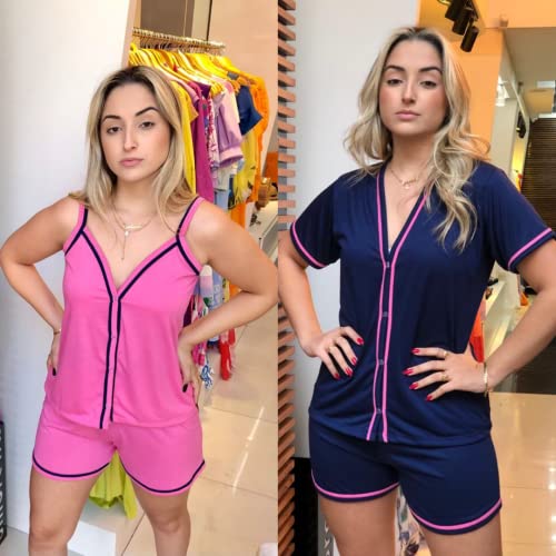 Kit 2 Pijamas feminino aberto com botões, Pijama americano e Pijama Alcinha, ideal para gestação, am