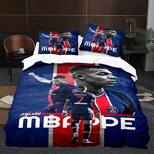 Enfunt-Home Star du Football Idole des Adolescents Housse de Couette 140x200cm, Impression Numérique 3D Parure de Lit pour Enfants 100% Microfibre avec 1 Taie d'oreiller 65x65cm, 140x200cm/65x65cm*1 Cover