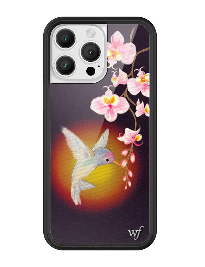 Wildflower Cases - Compatible with Apple iPhone 16 Pro Max | Protective Black Bumper, 4ft Drop Test Certified, Women Owned Small Business | Hummingbird - Bird Nature Pink Floral Aesthetic Trendy Cute
