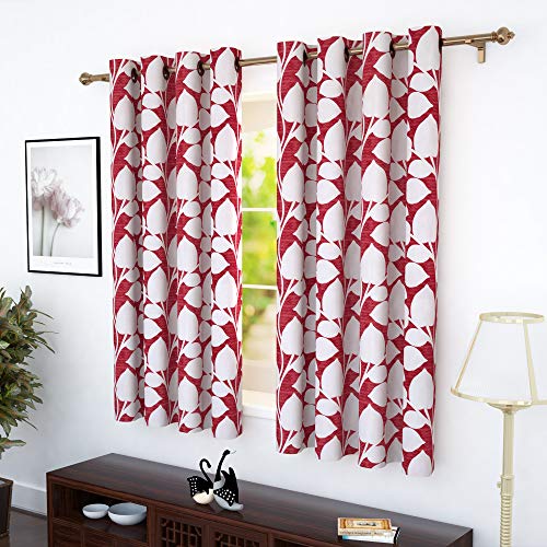 Image of Story@Home Combo Set of 2 Piece Modern Polyetser Eyelet Floral Pattern Ringtop Printed Window Curtains - 5 Feet, Red