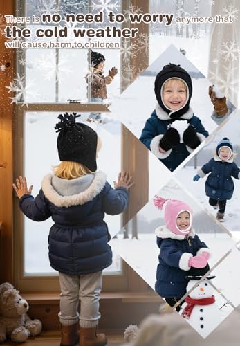 Zando Navy & Blue Baby Winter Hat and Mitten Set - Cute Fleece Sherpa Infant Hats, Warm Toddler Beanie with Ear Flaps, Toddler Aviator Caps, Baby Winter Essentials for Outdoor Home Wear 3-12 Months