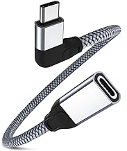 RUXELY Cavo Prolunga USB C ad Angolo Retto 0,2M,Adattatore Cavi 100W Femmina a Maschio 10Gbps Tipo C 3.1 3.2 Gen2 90 Gradi,Thunderbolt 3 per MacBook Pro,iPad 10 Mini 6 Air 4 5,iPhone 16 15 14 Pro Max