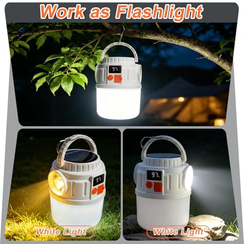 Rechargeable Portable Solar Camping Lantern, 7 Mode Waterproof Emergency Lights with Solar Panel & Hook, Ultra Bright Flashlight Tent Light for Outdoor, Tent, Emergency, Car Camping - image 6