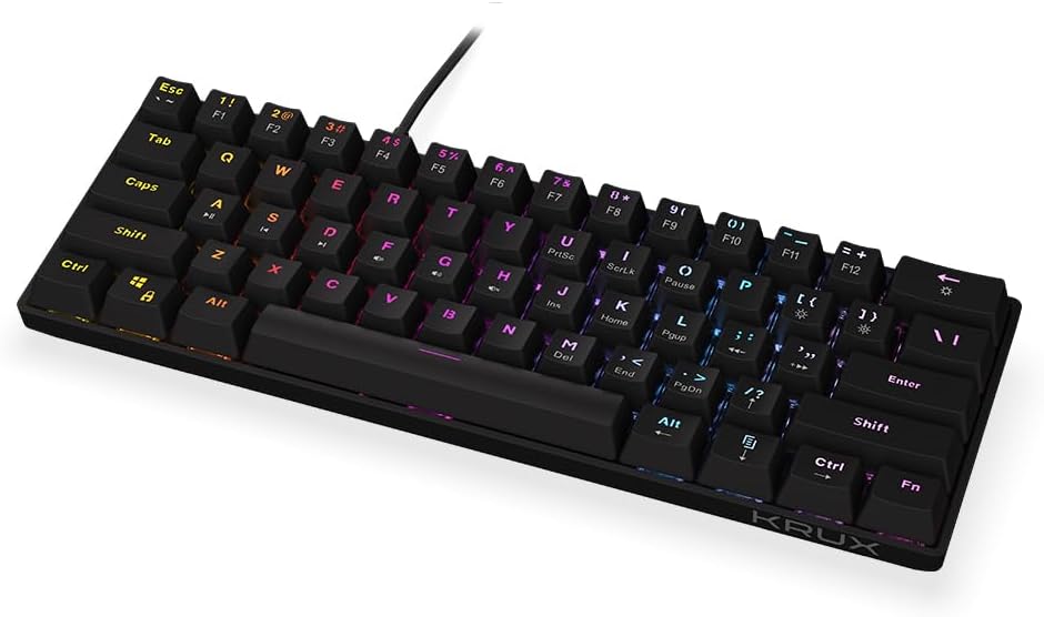Depan view of the ENDORFY Krux Qara 60% Mechanical Keyboard with RGB lighting