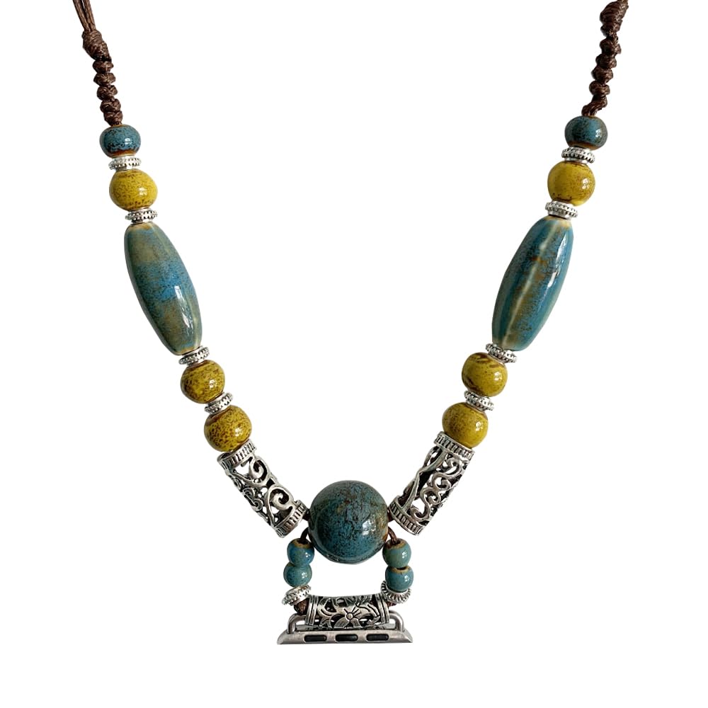 HMLXSH Necklace Adapter Pendant Compatible with Apple Watch, Infinity & Double Loop Connector Comes with Double-wound wristbands, Ceramic necklace for iWatch Series 8/7/6/5/4/SE/9 (42 44 45 MM)