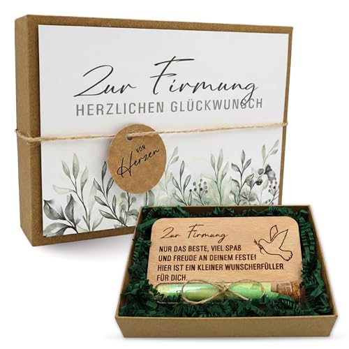 ZUKLA Verpackung für Geldgeschenke zur Firmung - Geschenkset Geschenkbox 15 x 11 cm - mit Reagenzglas - Firmung Karte Holz Geschenke für Mädchen & Jungen - Geldgeschenk Verpackung