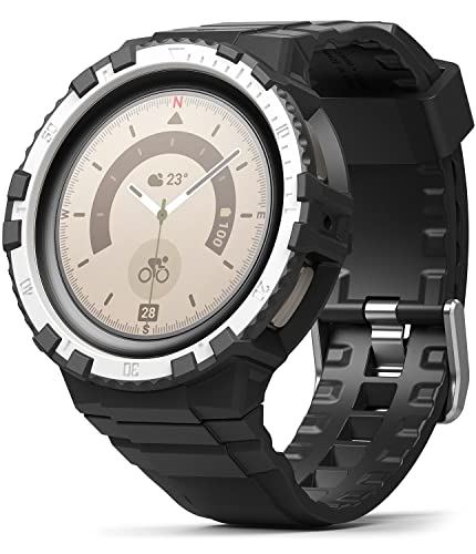 �yRingke�zGalaxy Watch 5 Pro 45mm �P�[�X FUSION-X GUARD �ϏՌ� �ی� �Ռ��z�� �ی�P�[�X �X�|�[�c �M�����N�V�[�E�H�b�` 5 Pro 45mm �J�o�[�P�[�X - White (Case+Band 1 Set)