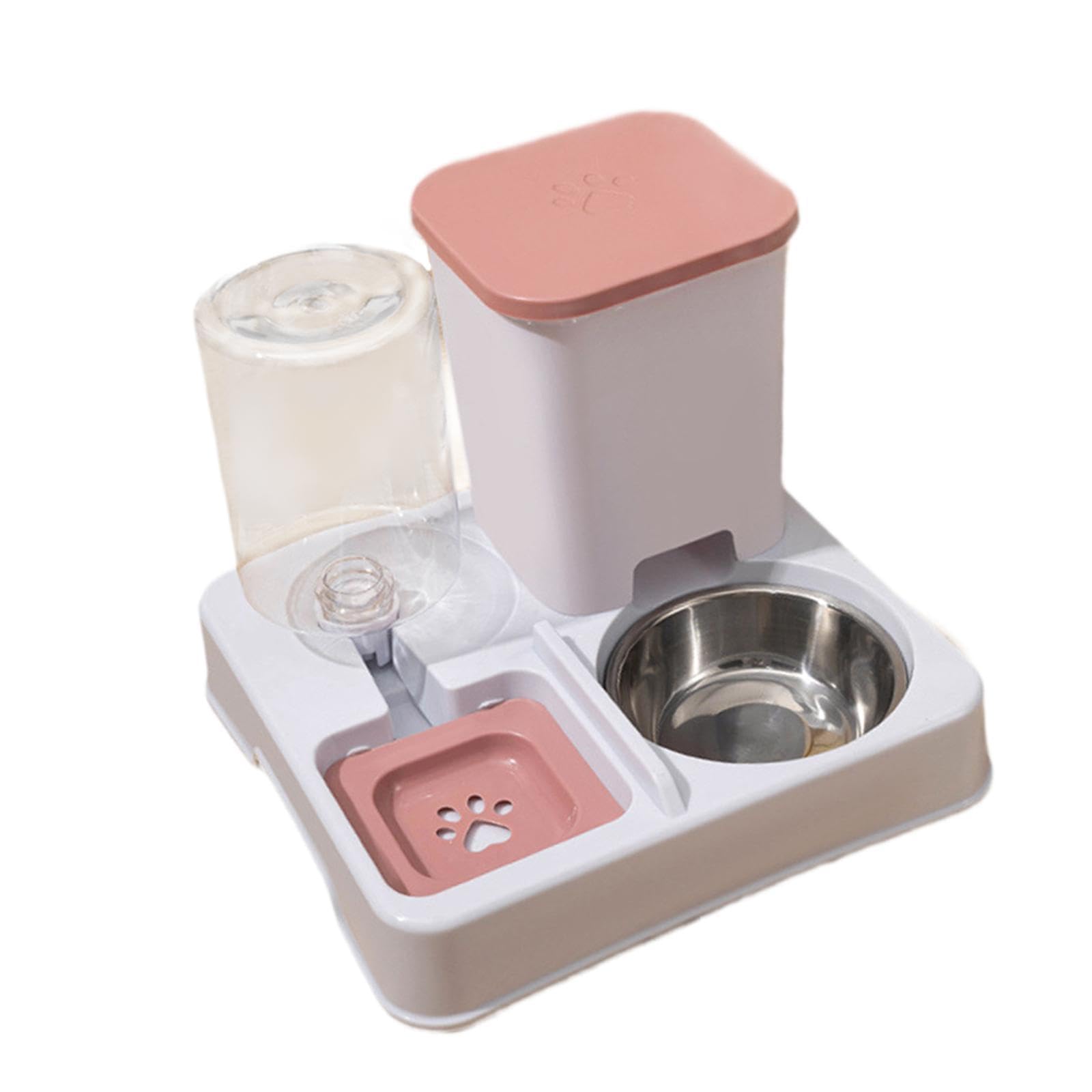 Automatischer Futterautomat für, 2 in 1 Futter Und Tränkeset, Stabile Basis, Futtergerät, Fress Und Trinknapf für, Kaninchen, Welpen, Rosa Weiß