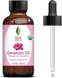 SVA Geranium Essential Oil Organic – 1 Fl Oz – 100% Natural Organic Geranium Oil - for Diffuser, Hair Care, Face, Skin Car...