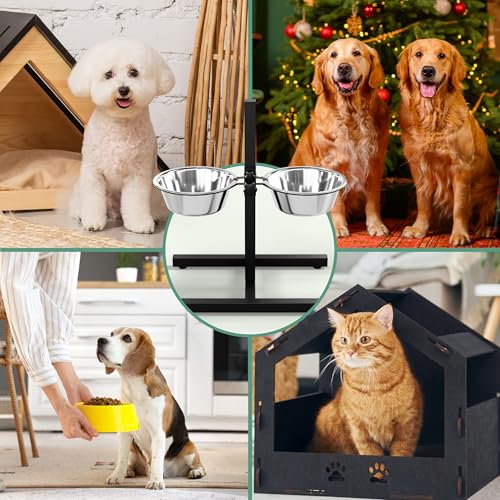 Oramics Hundebar Fressnapf Höhenverstellbar deluxe für Welpen und große Hunde mit zwei Edelstahl-Näpfen als Futternapf und Wasser-Napf