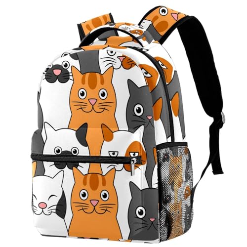 Sac à dos d'école chat mignon souriant multicolore pour adolescents et filles