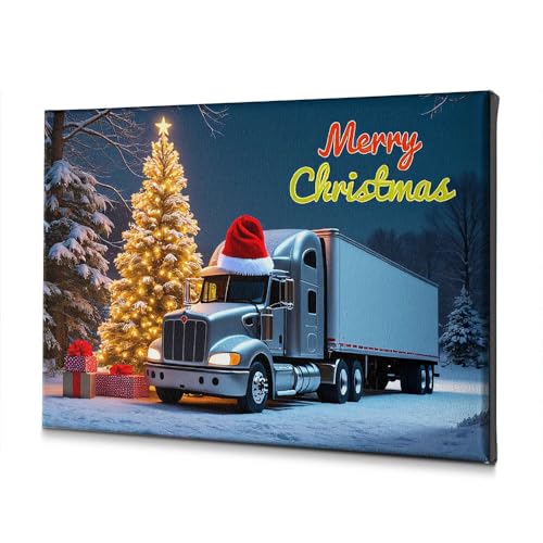 Tableau sur toile Noël à offrir : idée cadeau déco murale salon camion et sapin