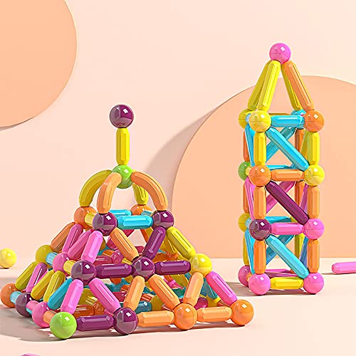 ROUSKY 88 Bolas magnéticas, Juego de Palos de construcción magnéticos, Azulejos de Bloques de construcción, Juguetes apilables Stem para niños a Partir de 3 años (88 Piezas)