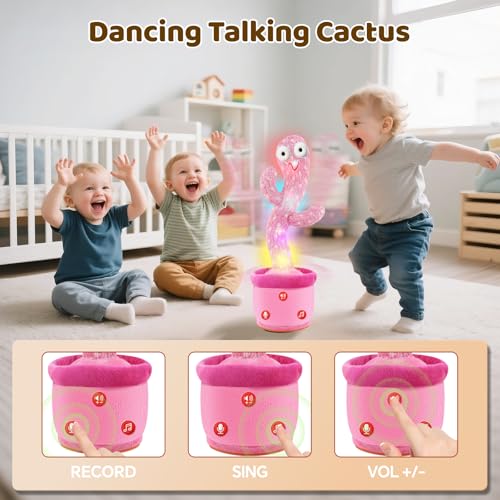 Image of Rechargeable Dancing Talking Cactus Toy for Baby Toddlers, Singing Cactus Toy with Adjustable Volume, Mimicking, Recording & Singing, Soft Plush Baby Sensory Toys for Girls Boys