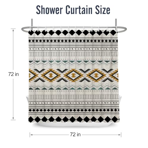 Pedbanro Southwestern Shower Curtain Aztec Tribe Native American Vintage Geometric Teal Yellowfabric Shower Curtains Boho Ethnic Bathroom Accessories 72X72 Inches thumb #2