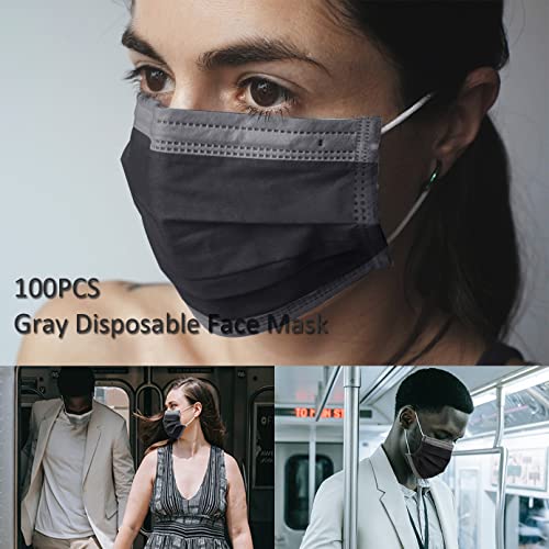 Disposable Face Mask Breathable 3 Ply Safety Masks Protective Mouth Face Cover For Adults Adults Gray Disposable Mask With Elastic Ear Loop #TOP4