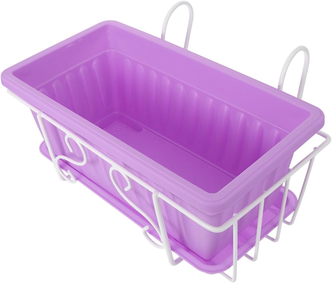 Ciieeo Rectangular Hanging Planter Pot with Tray for Vegetables and Flowers, Medium Purple Resin Window Box Planter for Indoor and Outdoor Gardening