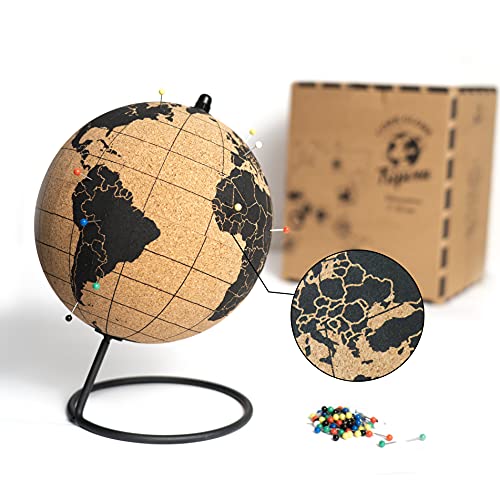 TRIPVEA® Weltkugel aus Kork 20cm - Vintage Globus kork - Dekorative Weltkarte zum Thema Reisen - Ideale Geschenk- und Deko Idee - Höhe = 20 cm