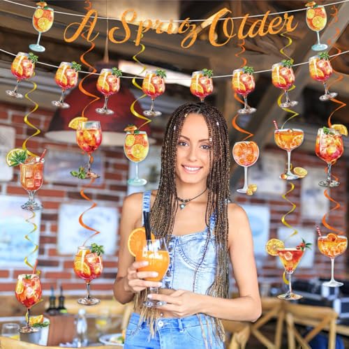 Image of Aperol Sprit Party Decor Include A Spirity Older Orange Glitter Banner Hanging Swirls Sprit Cocktail Birthday Bachelorette Bridal Shower Bar Party Supplies
