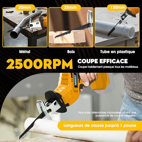 Scie sabre sans fil à vitesse variable 0-2500RPM avec coffret et lames - 3