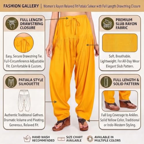 Image of FASHION GALLERY Women's Rayon Relaxed Fit Patiala Salwar with Full Length Drawstring Closure Type and Flexible Waist | Patiala Pant for Woman Free Size Fit Upto XXL
