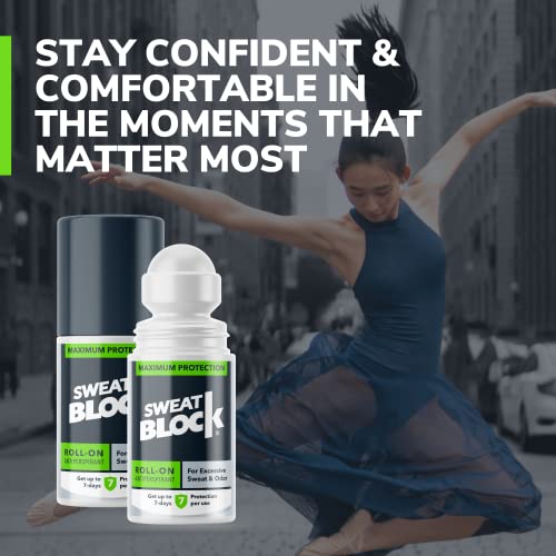 Sweatblock Antiperspirant Roll-On - Max Clinical With Driboost [Pm] - Treat Hyperhidrosis, Excessive Sweat & Odor, Up To 7 Days Sweat Control Per Use - Unisex - 1.2 Fl Oz #TOP4
