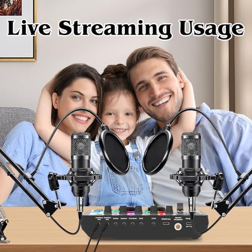 Pacote de equipamento de podcast F999 para 2, DJ Mixer com BM800 Podcast Microfone condensador de es