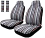 Copap 4pc Universal Stripe Colorful Baja Front Seat Cover Baja Bucket Seat Cover Blue Saddle Blanket with Seat-Belt Pad Protectors for Car, SUV & Truck