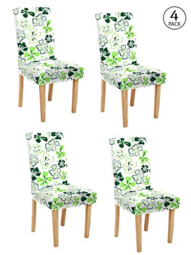 Image of Cortina Dining Chair Slipcovers | Anti Slip Chair Cover | Floral Print, Removable & Easy Wash | Universal Fit Super Soft Stretchy Polyester Spandex | Living Room, Kitchen, Hall | Pack of 4, White 3