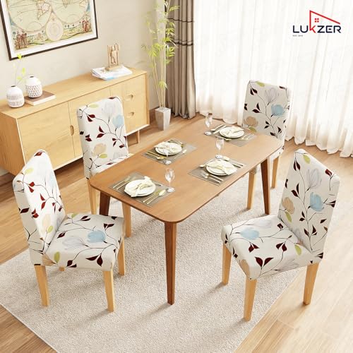 Image of Lukzer 1PC Yellow Design Stretchable Dining Chair Cover | Universal Fit Removable Washable Slipcover | 140 GSM Polyester + Spandex | Elastic Protective Cover for Home & Hotel Chairs Seat Slipcover