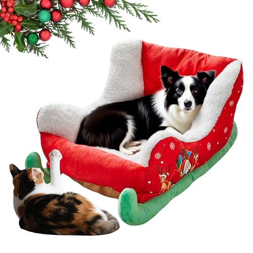 猫犬用そりベッド、クリスマス仕様のぬいぐるみペット用居心地の良い巣、家の装飾を補完するように設計されたこの猫のベッドは、テラス、RV、暖炉、リビングルーム、寝室、ホリデー、睡眠用