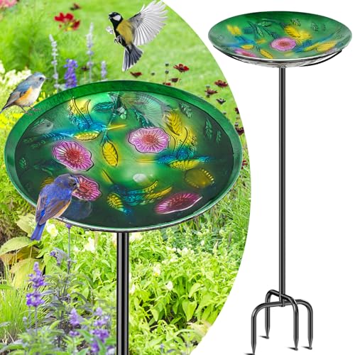 Metal Bird Bath for Outside Vintage Freestanding Birdbaths Birdfeeder Bird Baths Feeder Bowl for Outdoors Garden Patio Yard Lawn Decor Colorful Green