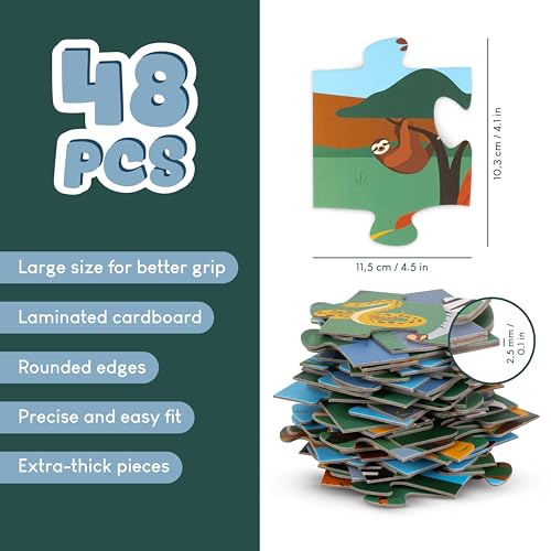 BONNYCO Giant Floor Puzzle of Jungle Animals with 48 Large Pieces. Safari Jigsaw Puzzles for Kids 36.2 x 24.4 in, Gifts for Boys and Girls, Educational Toys Ages 2-8 - Image 4