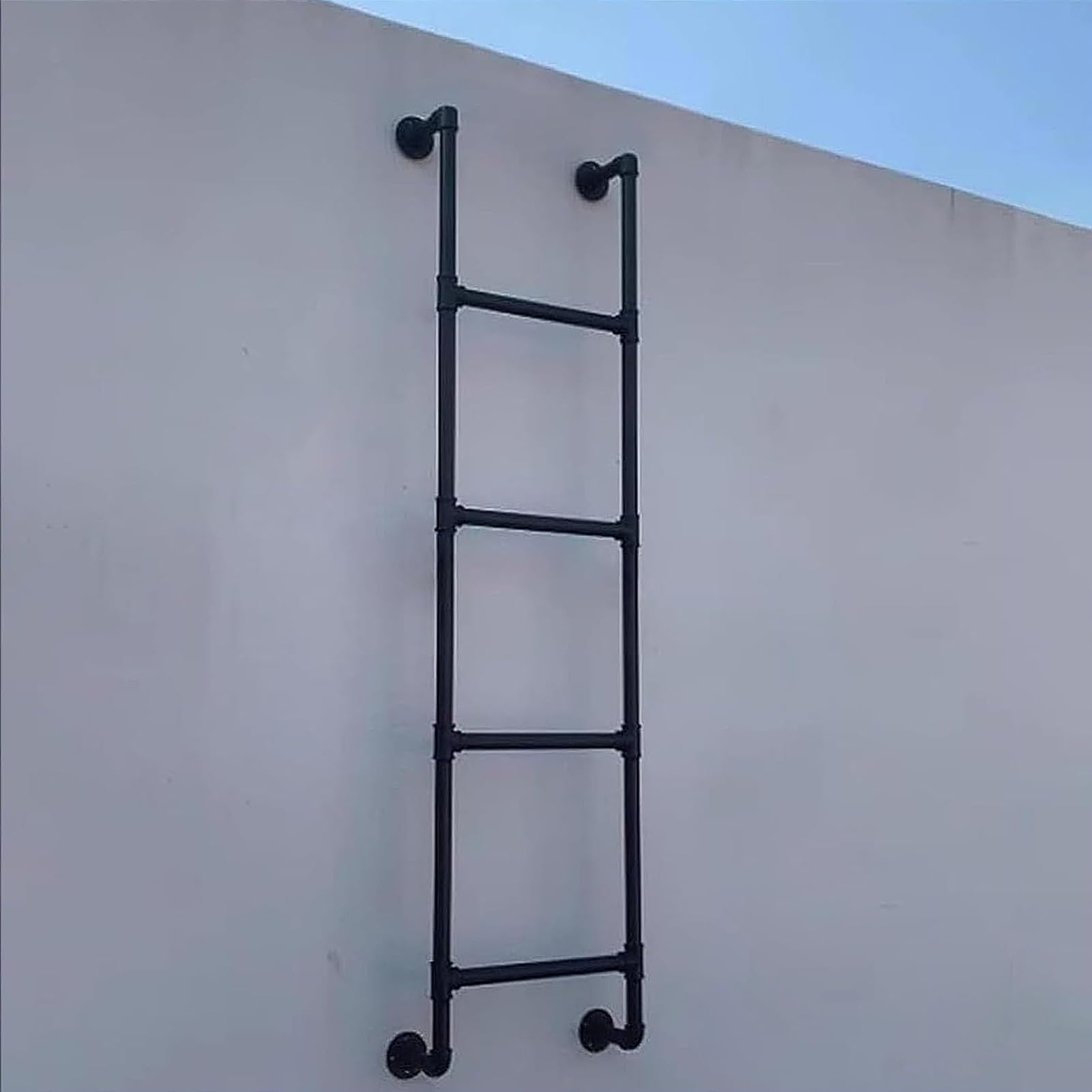 Outdoor Wall Mounted Metal Ladder - Emergency Fire Climbing Ladder Heavy Duty Height Entrance Egress Ladder Black Wrought Iron Attic Bunk Bed Ladder - Customizable(145cm/
