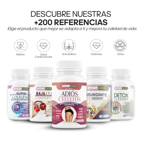 Adiós Celulitis Healthy Fusion | Anticelulítico Reductor Potente con L-Carnitina, Castaño de Indias, CLA, Cafeína, Cacao | Elimina celulitis y piel de naranja | Reafirma y tonifica la piel | 100 Caps - imagen 10
