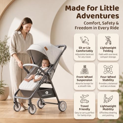Image of StarAndDaisy Stroller for Baby, Foldable Baby Stroller with Reversible Seat, 3 Recline Positions, 5-Point Safety Harness, Adjustable Footrest, Large Canopy & Storage Basket