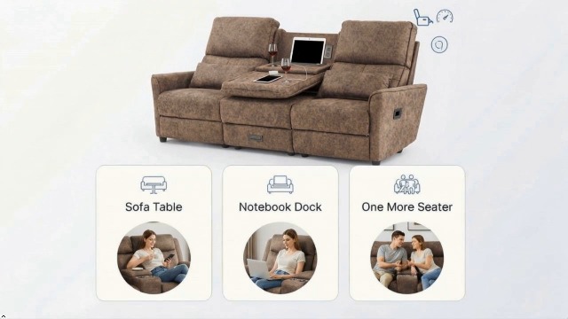 Sillón reclinable doble gris con consola moderna miniatura 7