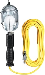 Voltec 08-00184 75 Watt Metal Shade Work Light w/NEMA 5-15R Outlet in Handle, 25ft 16/3 SJT Yellow, NEMA 5-15P