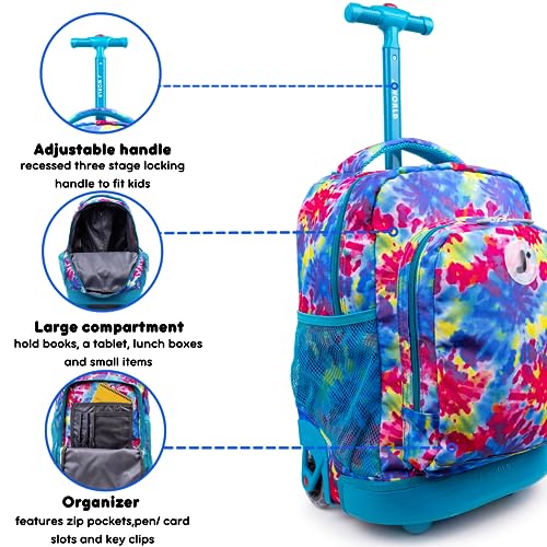 Image of J World Sunny Rolling Backpack for Kids. Roller Bag With Wheels, Tie Dye