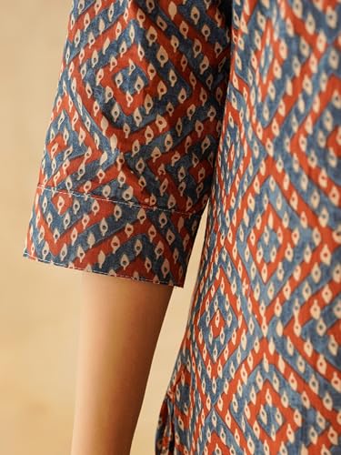Image of GOODHAND Women Cotton Block Printed Kurta, Straight Fit Ethnic Kurti for Daily,Office & Casual Use