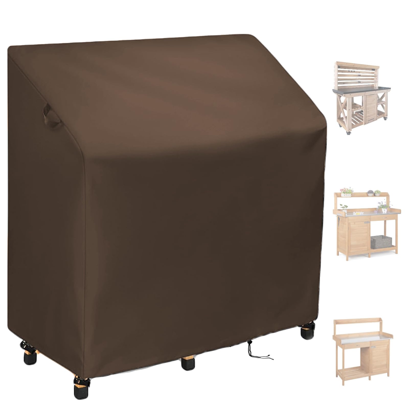 Crysterris Brown 420D Oxford Potting Table Covers ,Waterproof Garden Workbench Protective With Drawstring,Outdoor Greenhouse Potting Bench Protection With Locks Planting Germination(Size:210d：115*51*122Cm,Color:brown)