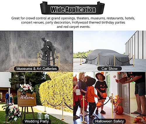 Corda de veludo de 1,5 m com ganchos dourados, pacote com 4 cordas de controle de multidão de tapete