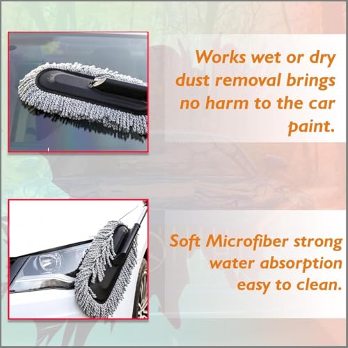 Image of CX2 Microfiber Car Wash Duster with Expandable Handle, Scratch-Free, Wet & Dry Multi-Purpose Auto Detailing Tool