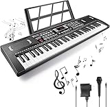 61 Key Keyboard Piano, Portable Electronic Keyboard Piano for Beginners with Speakers, Microphone, Sheet Music Stand, Digital Music Keyboard for Beginners