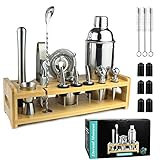 24-Piece Bar Tools Bartender Tool Kit Cocktail Shaker Set Bartending Supplies Home Wet Bar Cart Accessories Barware Essentials Items Drink Making Kit Alcohol Liquor Mixer Martini Set with Stand